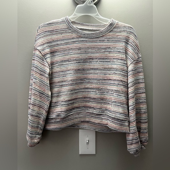 Madewell Bubble Sleeve Crop Top In Rainbow Strip Size Small - Picture 2 of 5